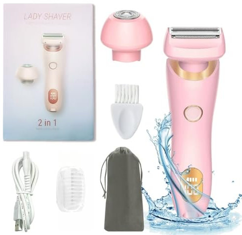 Skin Glow Nano - Afeitadora eléctrica para mujer para uso seco y húmedo, con IPX7 impermeable, hoja de repuesto 2 en 1, adecuada para varias partes del cuerpo (rosa)