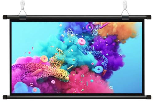 Pull Down Projector Screen with Hooks, Portable Video Projection Screen Movie Screens, Wall Mounted 16:9 Wide-Angle Screen, Manual Pull Down System, Easy to Roll Up And Store, Light Projector Screen(1