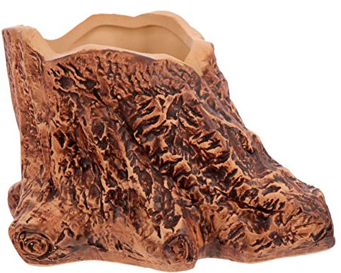 KONTONTY Planteur Décoratif Racines d'arbre pour Jardin Et Bureau, Petit Pot Double en Bois Imitation Tronc, Pot De Fleurs D'extérieur pour Succulentes Et Cactus, Support De Stockage Naturel
