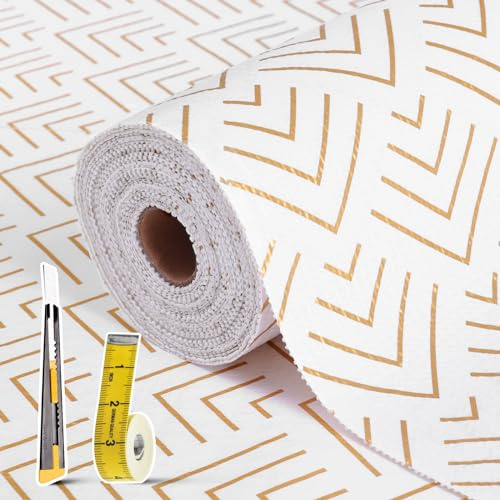 Drawer Liners for Kitchen Cabinets 30x900cm Shelf Liner | Non Adhesive, Non-Slip, Thickened Paper, Easy to Clean, Gold Arrow with Tools