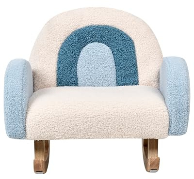 Beliani Kids Size Rocking Chair Rainbow Boucle Wooden Legs for Children Indoor Light Blue Ombo