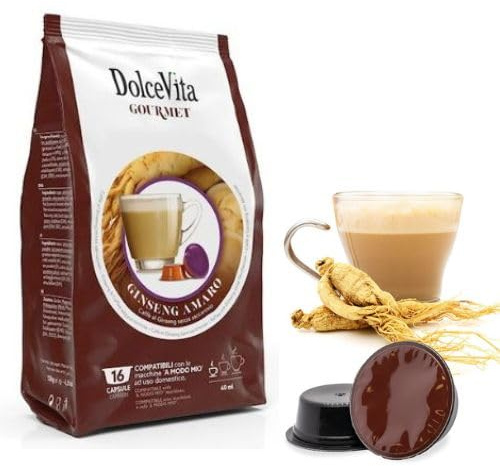 Dolce Vita 80 Capsule GINSENG AMARO Compatibili con A Modo Mio - Prodotto Senza Glutine - Per Macchine Caffè Sistema A Modo Mio -