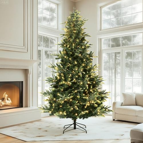 Garvee 7.5ft Prelit Artificial Christmas Tree with 360 Warm White Lights,Realistic Spruce PE & PVC Mixed Branches,Flame-Retardant Design,Auto-Spread Tips,Easy Assembly, Green