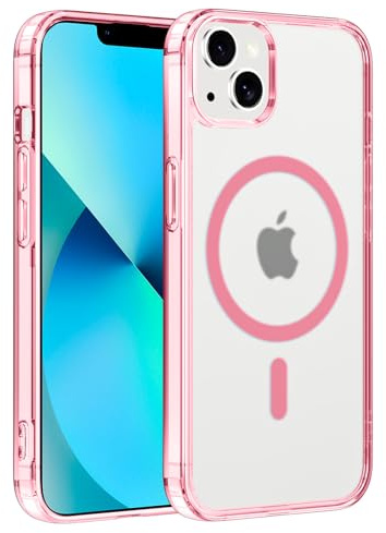 Coiwxmoi Custodia per iPhone 13 mini Cover Compatibile con MagSafe, Custodia TPU Morbida Trasparente con Anello Magnetico, Anti-Impressioni Digitali Backcover, Anti-Scivolo Anti-Urto Case, Rosa