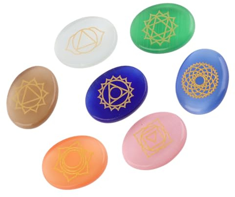 kaisudiAP 7pcs/set grabado curación espiritual meditación piedras de palma reiki chakra cristal