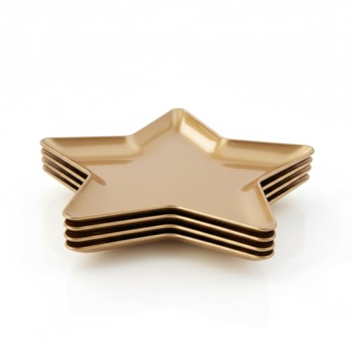 Envenzo Christmas Star Shape Charger Plates, Festive Party Plates, Metallic Red, Silver, Gold - 31x30CM, Set of 4 (Gold)