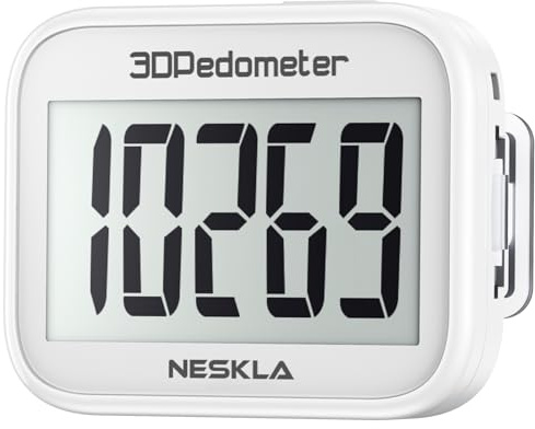 NESKLA 3D Pedometer, Simple Step Counter with Large LCD Display for Walking | Accurate Step Tracker with Removable Clip & Lanyard, No App or Charging Needed, Easy to Use for Senior Men Women Adults
