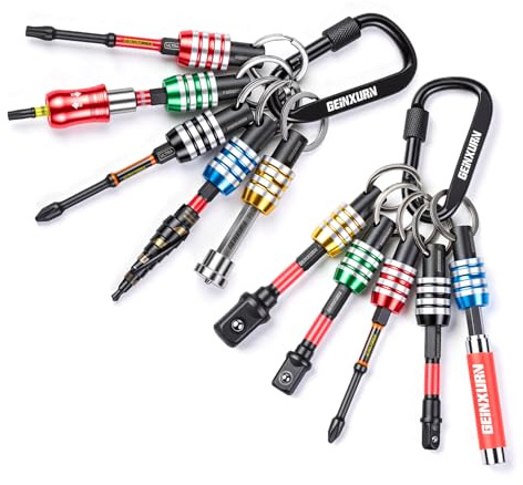 Geinxurn Juego de 2 soportes de brocas hexagonales de 1/4 pulgadas, llavero con puntas de destornillador de impacto, adaptador de enchufe y taladro escalonado, organizador de brocas de cambio rápido