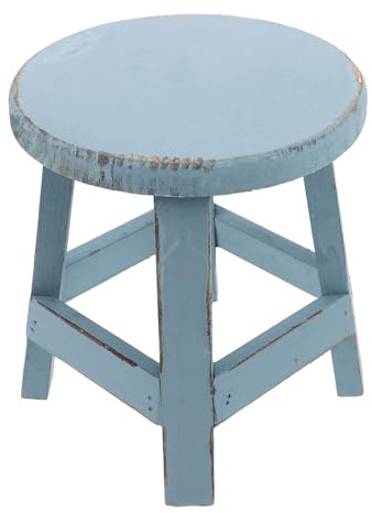 SHOWERORO Taburete de Jardín Redondo Pequeño de Madera Azul, Soporte Decorativo para Macetas, Expositor de Flores Móvil para Exterior, Taburete Decorativo Multifuncional para Patio y