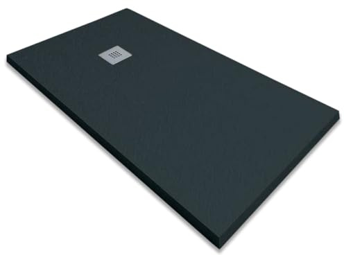Receveur de douche en résine antidérapante avec valve de vidange et grille Anthracite 110 x 70 cm
