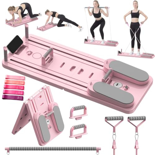 SOFTHOM Pilates Reformer, Faltbarer Pilates Board für Zuhause, Bauchtrainer | Pilates Set inkl 5 Widerstandsband, 100+Ubungen, Automatisches Rebound, für Rücken, Bauch, Beine, Gesäß, Ganzkörpertraining