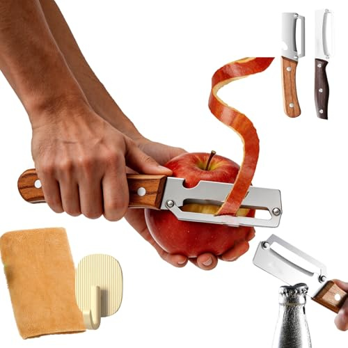 Zero-Snag Wooden Kitchen Tool – The Ultimate Kitchen Peeler with Wooden Handle, Stainless Steel & Ergonomic Non-Slip Grip, Built-in Bottle Opener, for Fruit, Potato, Pumpkin & Papaya (1PC-1)