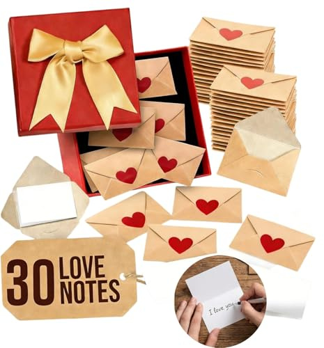 30PCS Love Letter,Love Notes,Mini Envelopes With Blank Paper Cards,DIY L-ove Notes Box,Cards With Heart Stickers,Anniversary Card,Long Distance Relationship Souvenir,For Boyfriend,Girlfriend,Wife