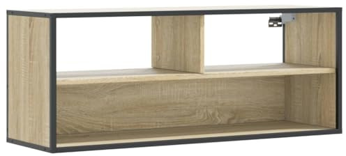 Coespram Mobile TV a parete, 100 cm, effetto rovere Sonoma, mobile per TV sospeso, con struttura in metallo, design industriale, per soggiorno, con cassetti e spazio