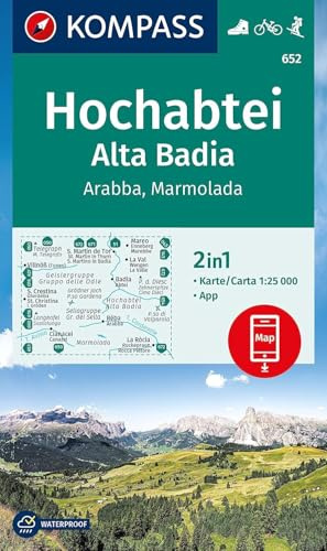 KOMPASS Wanderkarte 652 Hochabtei / Alta Badia, Arabba , Marmolada 1:25.000: markierte Wanderwege, Hütten, Fahrradwege, inklusive Karte zur offline Verwendung in der KOMPASS-App