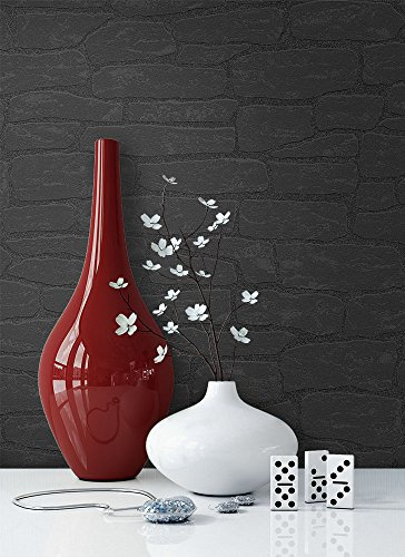 NEWROOM Papel pintado efecto piedra negro vellóntapete Modern Loft Industrial Mauer Stein hermoso diseño moderno 3d mirada, incluyendo papel tapiz guía