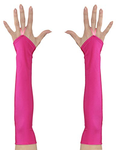 NET TOYS Fingerlose Handschuhe mit Mittelfinger-Schlaufe | Neonpink | Hochwertiges Frauen-Kostüm-Zubehör Armstulpen | Passend gekleidet für Fasching & Karneval