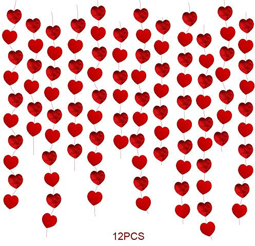 Faburo 12 Pcs Valentines Day Red Hearts Hanging String Garland Decorations Engagement Wedding Party