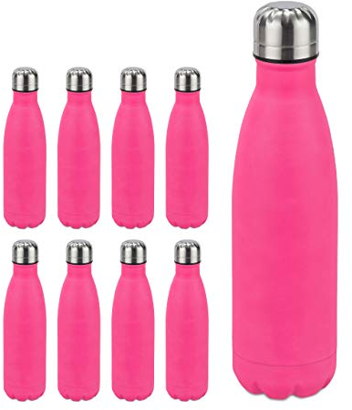 Relaxdays 9 x Trinkflasche Edelstahl, auslaufsicher, für Kalt- und Heißgetränke, Vakuum Isolierflasche 500 ml, Outdoor, pink