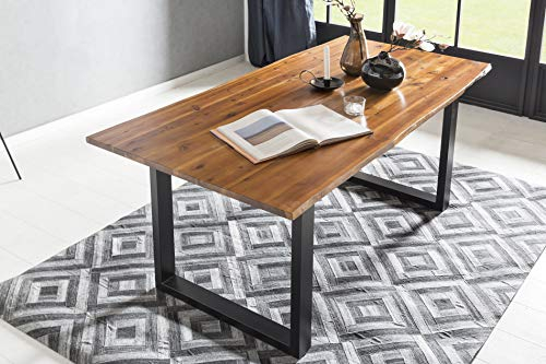 SalesFever Esstisch mit Baumkante aus massivem Akazienholz Cognac Cognac/Schwarz, 120 x 80 cm