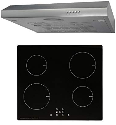 SIA 60cm Black 4 Zone Touch Control Induction Hob And Silver Cooker Hood Visor