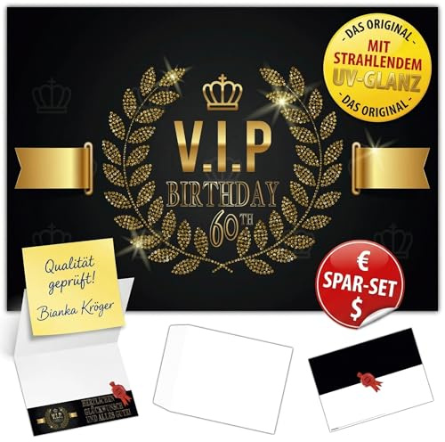 A4 XXL 60. Geburtstag Karte VIP 60th BIRTHDAY mit Umschlag - edle Geburtstagskarte Glückwunschkarte zum 60 Geburtstag für Mann Frau von BREITENWERK
