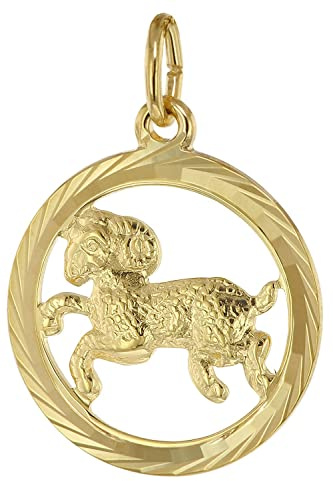 trendor Sternzeichen Widder 333 Gold Anhänger Ø 16 mm 39000-04 | modischer Sternzeichen Anhänger aus Echtgold für Damen und Herren, elegante Geschenkidee,