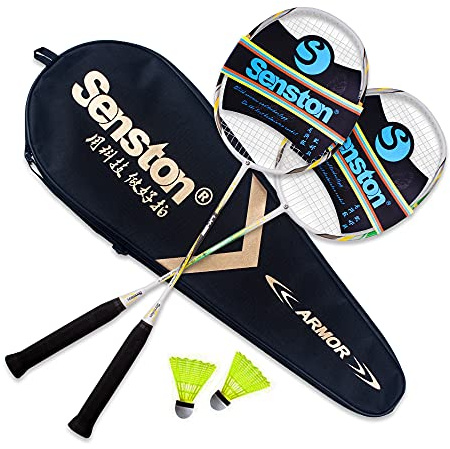 Senston 2 Pieces Graphite Shaft Badminton set, Isometric head racket, Low-drag badminton racket