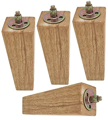 4 Stück Holz Möbelfüße,Trapez Möbelbeine Eiche Holz,M8-Bolzen Sofafüße,Massivholz Tischbeine,Quadratische Schrankbeine,für Kaffeetisch TV-Schrank Füße,mit Montageplatten,Holzfarbe (10cm)