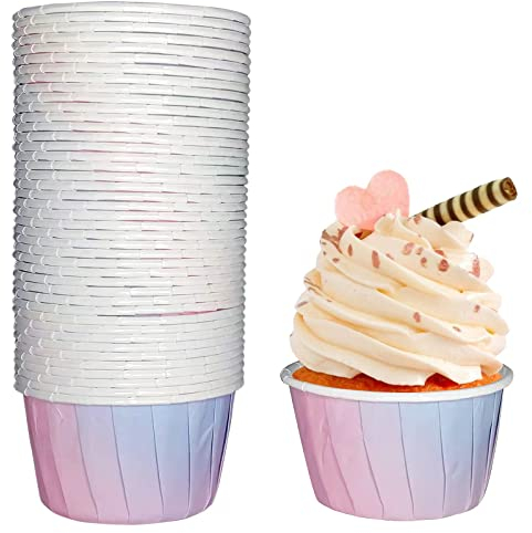 Frepea 50 Stücke Cupcake Formen Papier Muffinform Papier Antihaftbeschichtet Einweg-Backbecher für Halloween Geburtstage Hochzeiten Partys (Rosa-Blau)