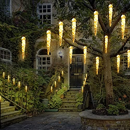 KEEDA 50 LED Solar Eiszapfen-Lichterkette für den Außenbereich, Garten, Terrasse, Zaun, Weihnachtsdekoration (warmweiß)