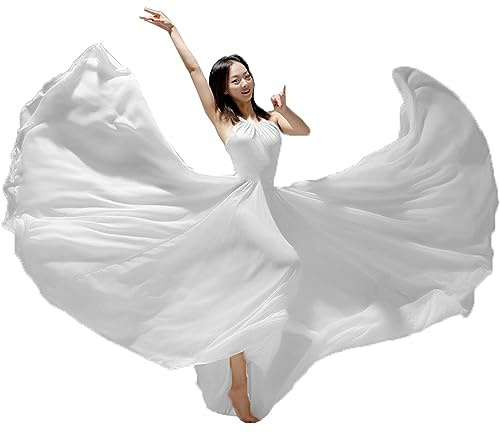 ORIDOOR 720 35 Long Women's Fairy Lyrical Dance Skirt Gradient Color Chiffon Swing Skirt Ballet Modren Dance Costume (B White)