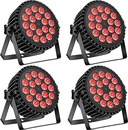 DELIBANG 4Pcs 18 LED Par Bühnenlicht Aluminiumschale,200W RGBW Disco Partylicht mit Auto/Strobe/ DMX512 Steuermodus, Discolicht Moving Head für Party Club Bar Hochzeit
