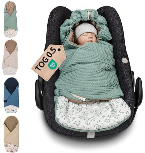 ULLENBOOM® Couverture Nomade enveloppante été bébé – siège Auto & Poussette, Nids d‘Ange, 0–9 Mois, Vert Floral