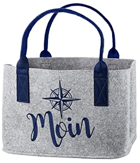 Seaside No.64 - Filztasche Tragetasche Filz Henkel - 25 x 40 x 26 cm - hellgrau/dunkelblau - Strandtasche Badetasche - Moin/Meerzeit - Maritim- Einkaufskorb (Hellgrau Moin)