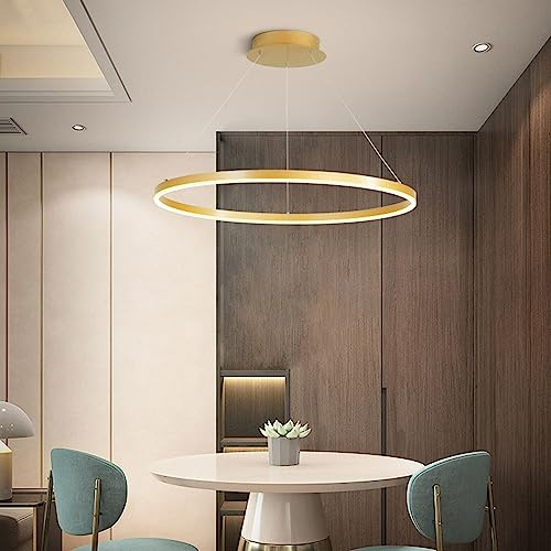 AIAO LED Pendelleuchte Moderne Esstisch Hängelampe Ring Hängeleuchte Dimmbares Beleuchtung Schlafzimmer Lampe Höhenverstellbar Für Wohnzimmer Küche Kronleuchte (Color : Gold 60cm)