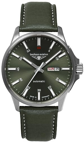 Bauhaus Aviation Herrenuhr mit Lederband Titan Automatik 10 ATM Saphirglas Tag Datum DayDate 2866-4