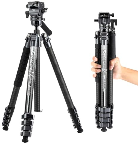 Fotopro X-AIRFLY Video Trépied Vidéo Fibre de Carbone 164.0cm Tête Hydraulique 30mm 1.36kg Plié 43.7cm