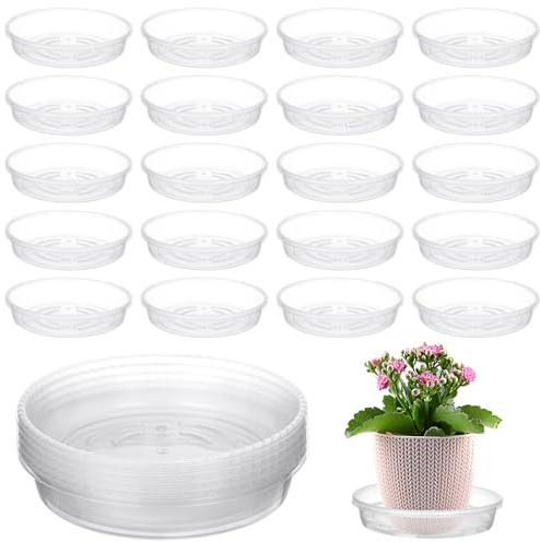 Vergissmeinnicht 30 Pcs 4 inch Clear Plant Saucer, Heavy Duty Clear Plastic Plant Drip Trays for Indoor Outdoor Garden Flower Plants