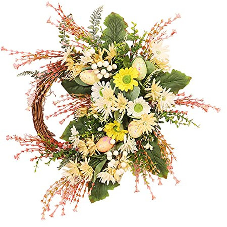 Türkranz Künstlich Ostern Osterdeko Haustür Osterkranz Mit Blumen Und Eiern Blumen Kränze Girlande Frühling Tür Deko Ostern Kränze Für Draußen Drinnen Deko Kranz