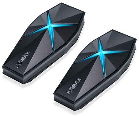 ASMAX F1 Helmet Bluetooth Headset With Smart Voice Control, 10 Riders Mesh Motorcycle Intercom, V5.3 with Audio Multitasking/Music Sharing/Magnet Base, 5mi Intercom for Snowmobile/ATV/Ski, 2 Pack