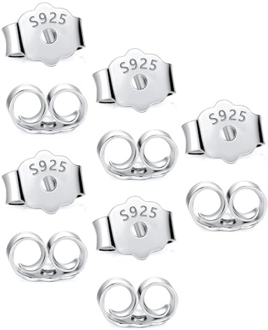 ZAMXHUG 10pcs Verschlüsse Silber für Ohrstecker Ohrring - 925 Sterling Silber Ohrring Verschlüsse Sicher Ersatz für Pfosten, Hypoallergen Schmetterlings Sicherheitsverschlüsse, Ohrring Stopper