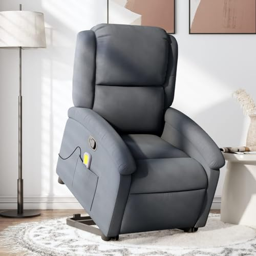 Homgoday Massagesessel mit Aufstehhilfe, Aufstehsessel, Relaxsessel mit Liegefunktion, Fernsehsessel, Ruhesessel, Liegesessel, TV Sessel für WohnzimmerDunkelgrau Samt