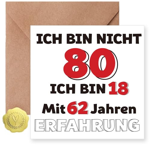 Sugeru Geburtstagskarte 80 mit Umschlag - Ich Bin 18 und 62 Jahre Erfahrung | lustige 80 Geburtstag Grußkarten für Frau & Mann | Personifizieren Besondere Birthday Card 80. Geburtstags