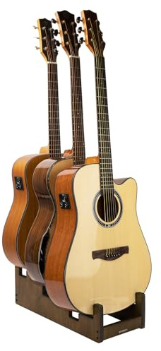STRICH L-3AW Support de guitare en bois pour plusieurs guitares, 3 supports, affichage frontal, gain de place, pour la maison, le studio, la scène, couleur noyer, L-3AW (pour 3 acoustiques)