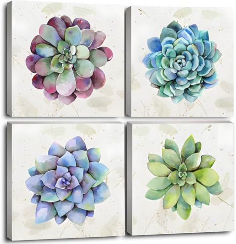 JOFANG Leinwandbild, Sukkulente Pflanze, Heimdekoration, Leinwand zum Malen, modern, gerahmte Bilder, Wanddekoration für Wohnzimmer, Schlafzimmer, Badezimmer, Küche, Büro, Dekor, 30,5 x 30,5 cm, 4