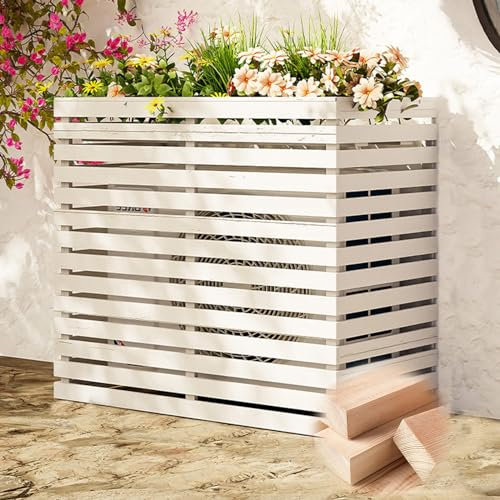 Panneaux en bois pour clôture de climatiseur extérieur - Panneau en bois pour équipement de piscine, poubelle et intimité - Blanc - 4 panneaux latéraux pour l'extérieur - 85 x 35 x 35 x 100 cm