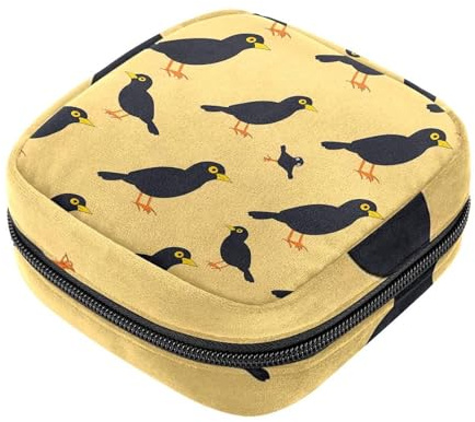 Aufbewahrungsbeutel für Damenbinden, Myna-Druck, Oxford-Stoff, Menstruationstassen-Beutel, Stillunterlage, Tampon-Periodenbeutel mit Reißverschluss, für Teenager, Mädchen, Damen, Schwarz, mehrfarbig,