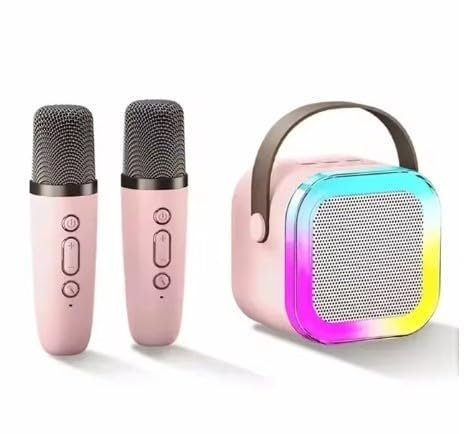 K12 K12 Portatile Sistema di Altoparlanti Bluetooth 5.3 PA, 2 Microfoni Senza Fili, Casa, Famiglia, Canto, Regali per Bambini, Rosa