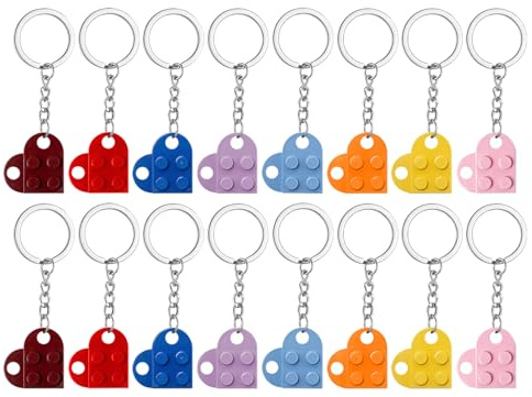 Keboyoe 16 Pièces Porte Clef Couple Coeur Porte-Clés Coeur en Briques | Porte Clé Coeur Porte Cle Amour Idée Cadeau Couple Originale, Porte Clef Maison, Idée Saint Valentin(8 Couleurs)